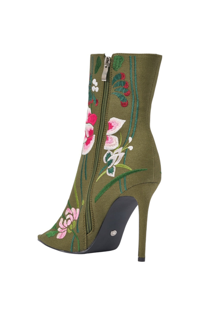 AZALEA WANG DENEVUE OLIVE OPEN TOE BOOTIE