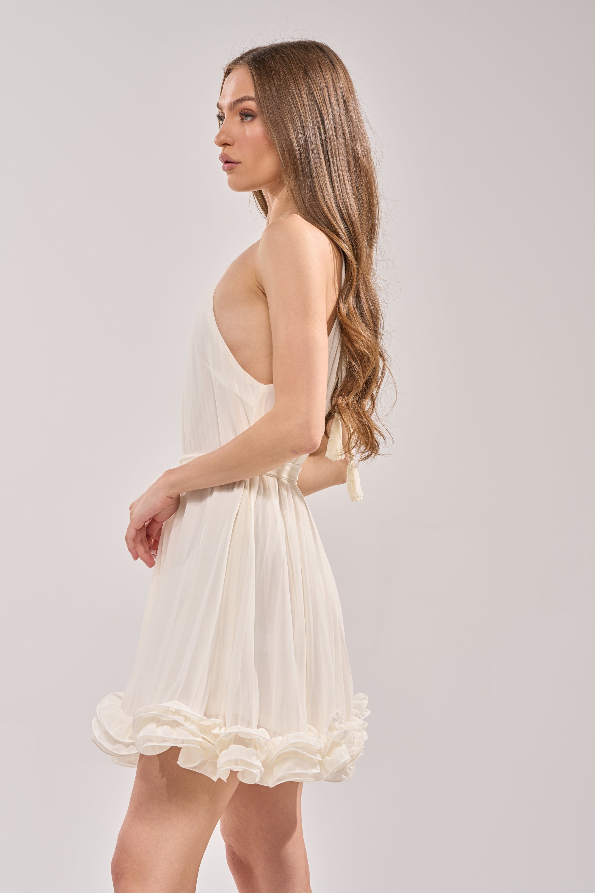 CAMERA PLEASE RUFFLE MINI DRESS