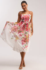 GARDEN PARTY FLORAL CHIFFON MIDI DRESS
