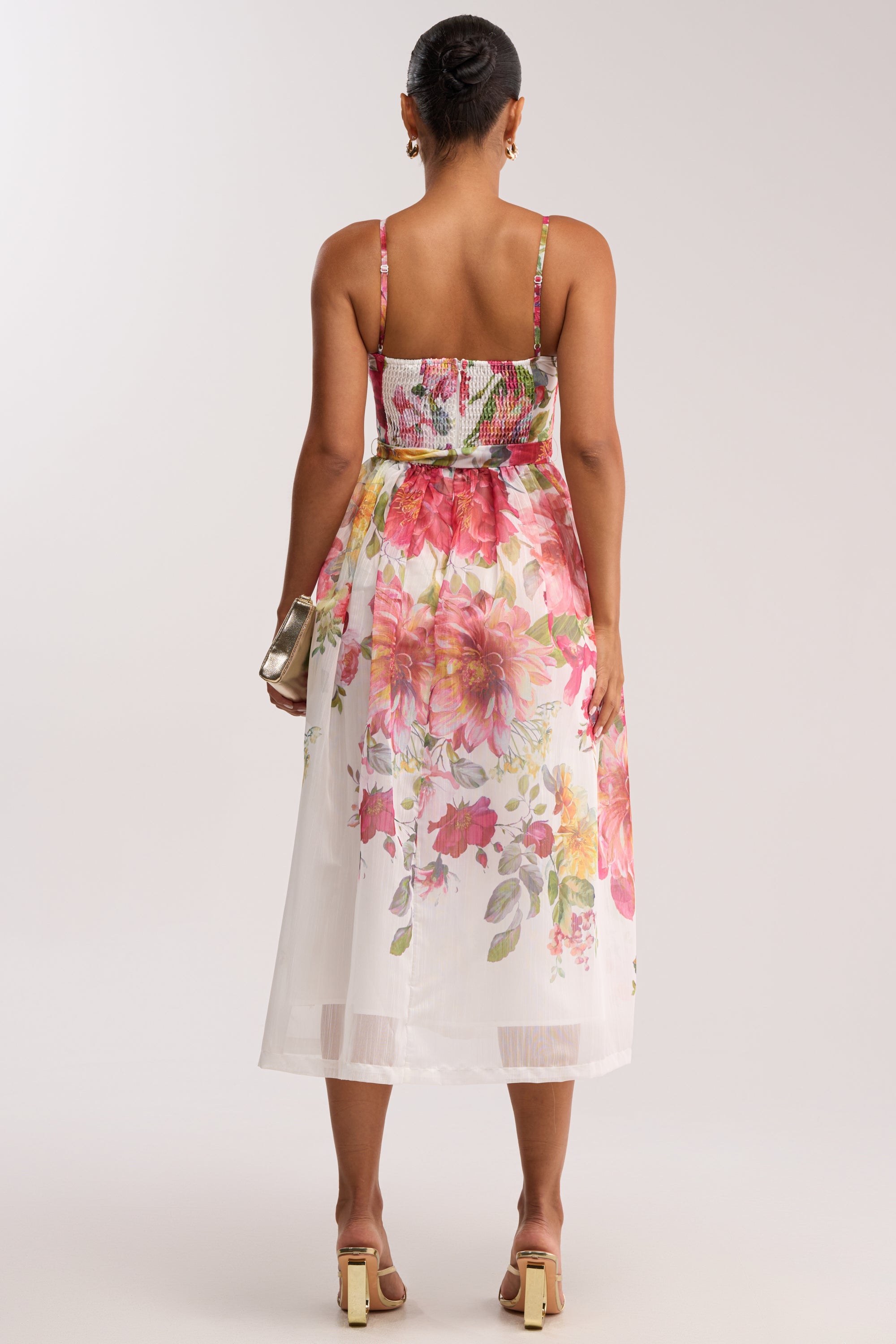 GARDEN PARTY FLORAL CHIFFON MIDI DRESS