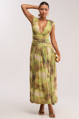 TEA TIME ABSTRACT MAXI DRESS IN GREEN