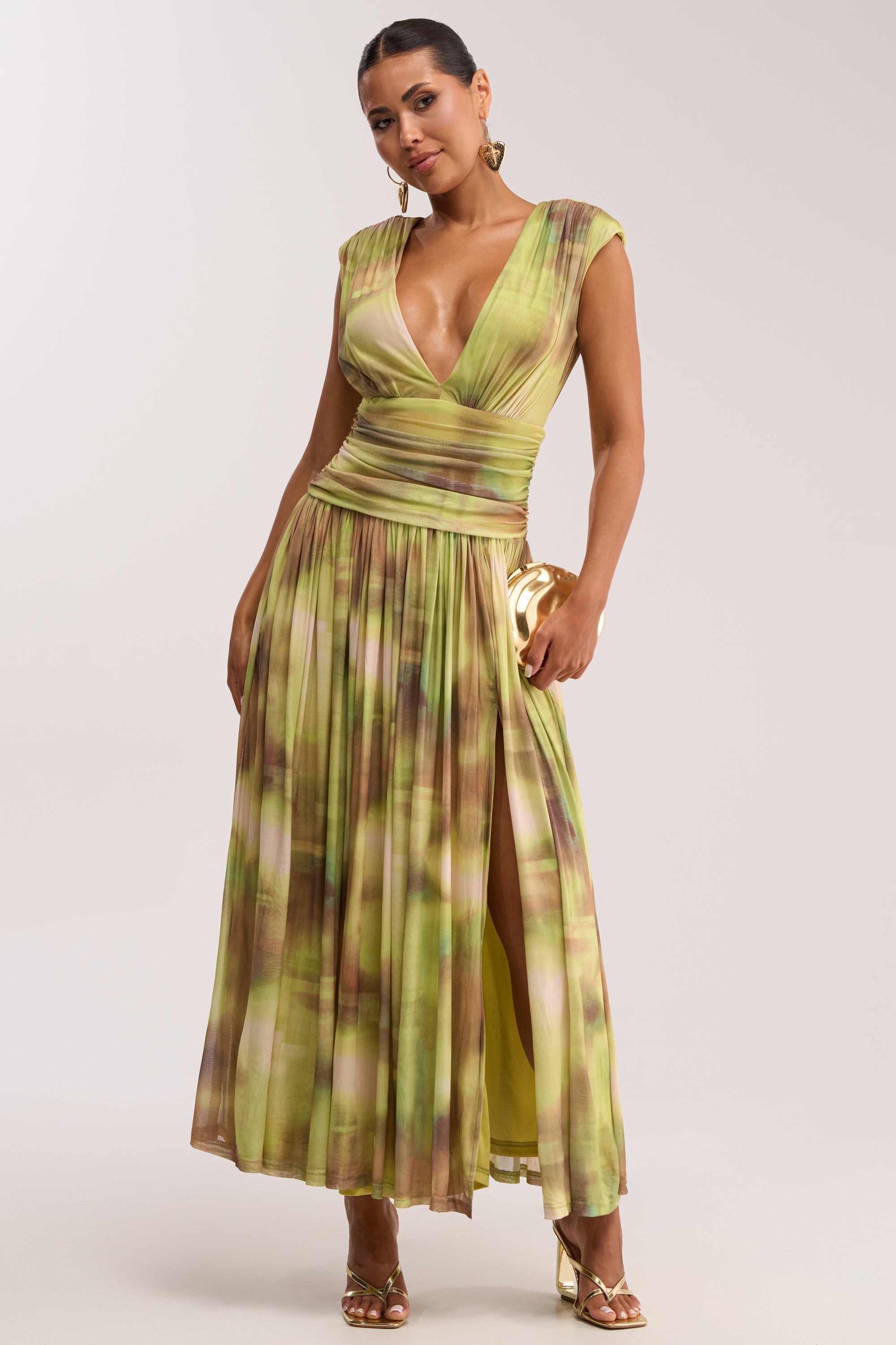 TEA TIME ABSTRACT MAXI DRESS IN GREEN