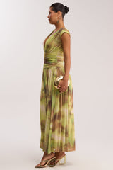 TEA TIME ABSTRACT MAXI DRESS IN GREEN