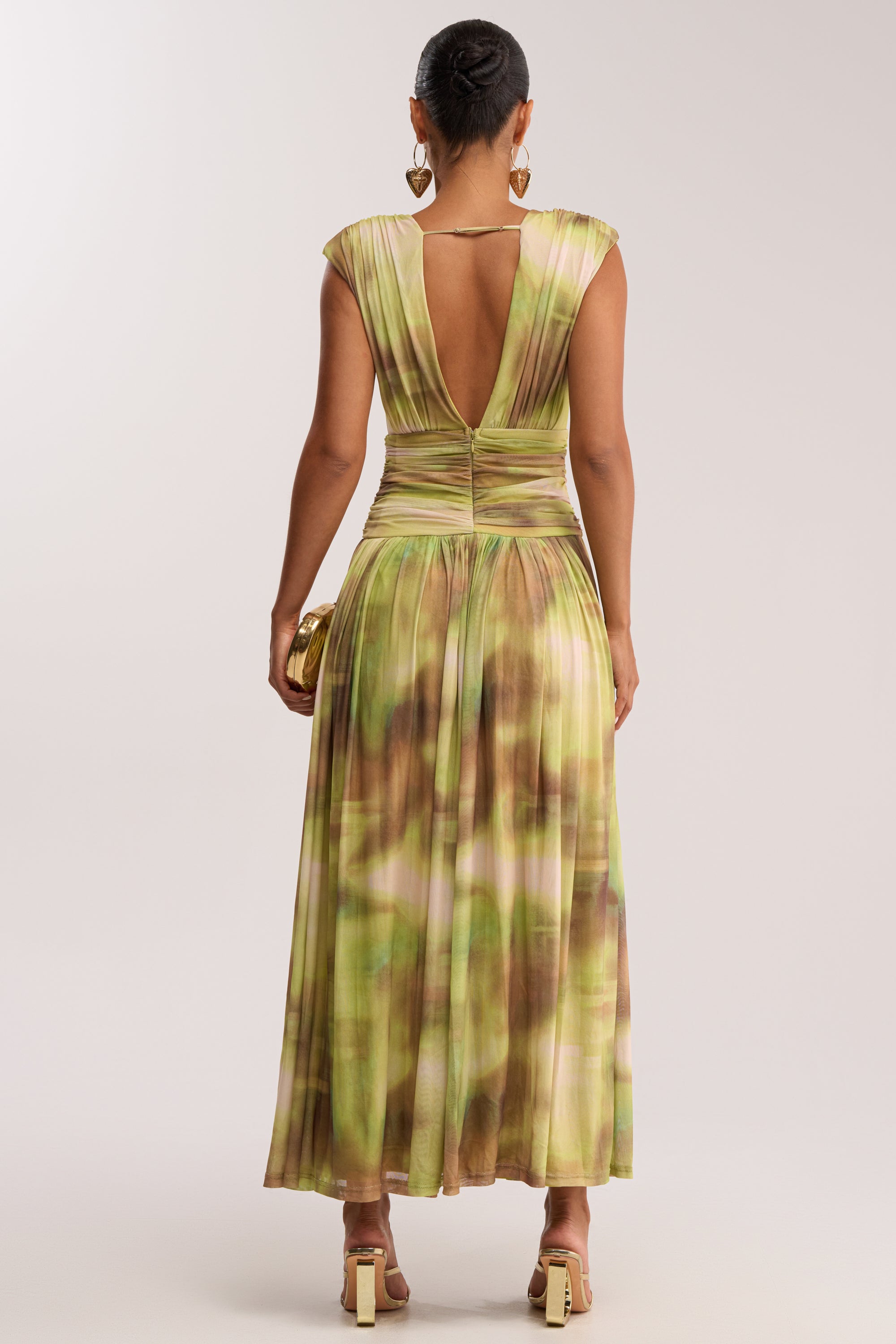 TEA TIME ABSTRACT MAXI DRESS IN GREEN