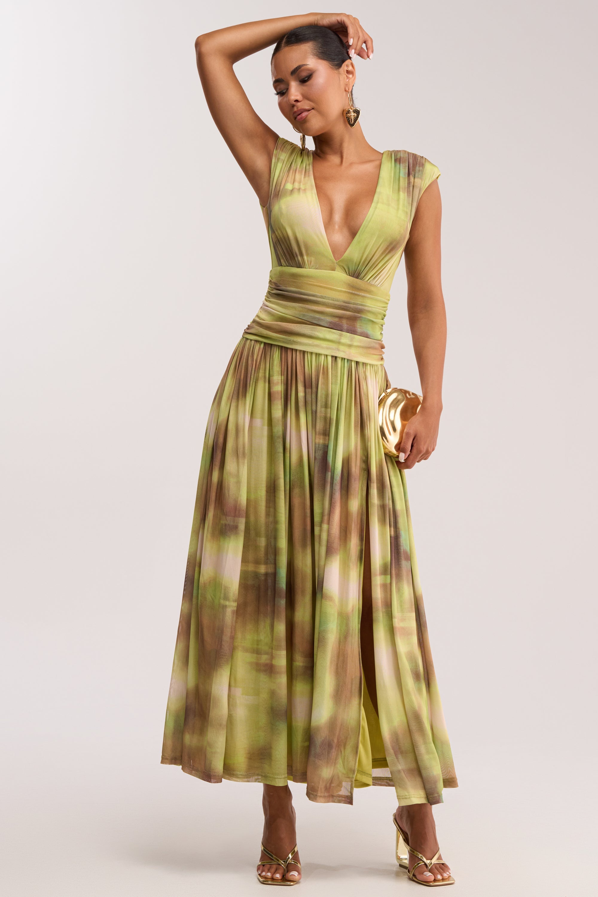 TEA TIME ABSTRACT MAXI DRESS IN GREEN