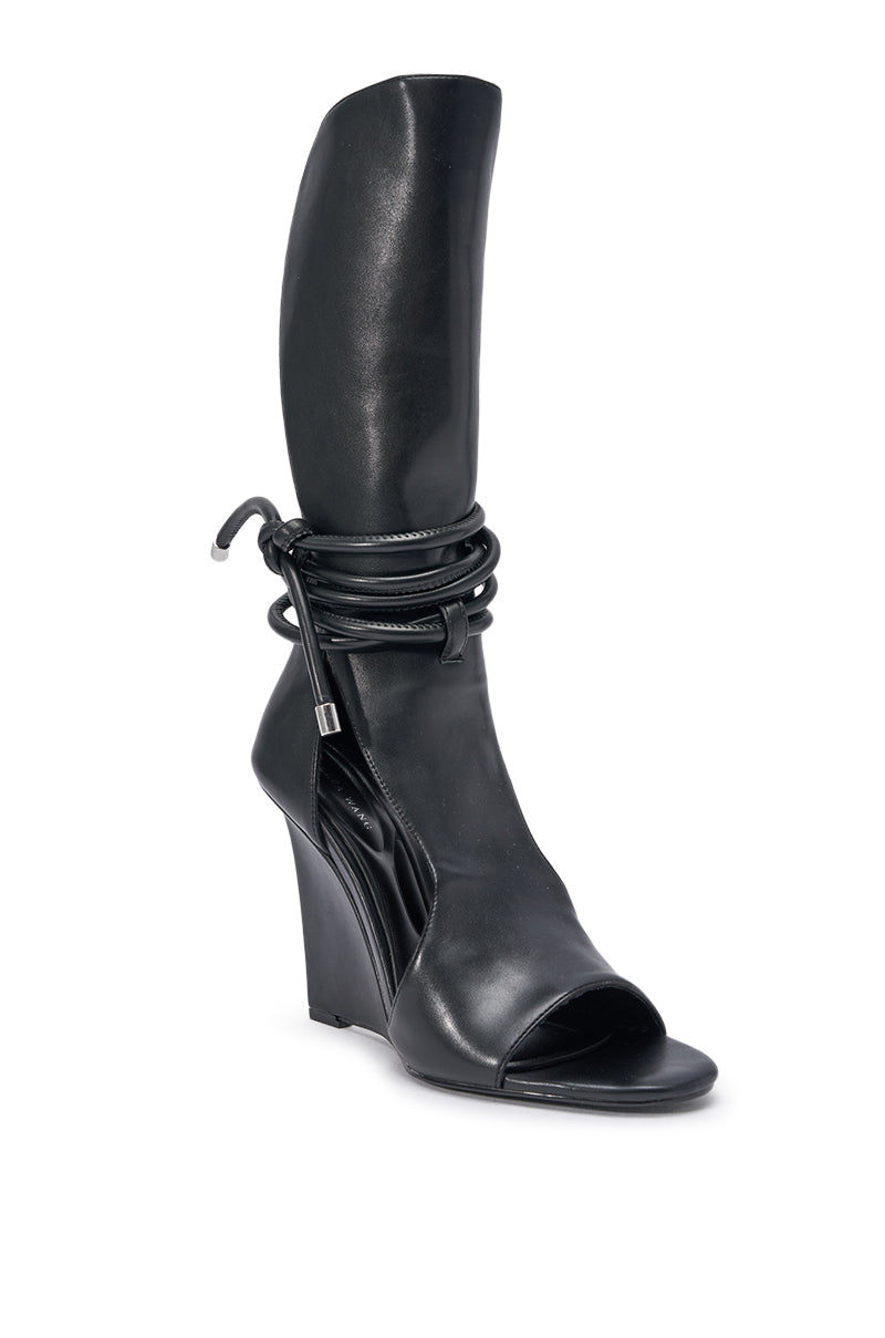 AZALEA WANG DOUMA BLACK WEDGE LACE UP TALL SHAFT SANDAL