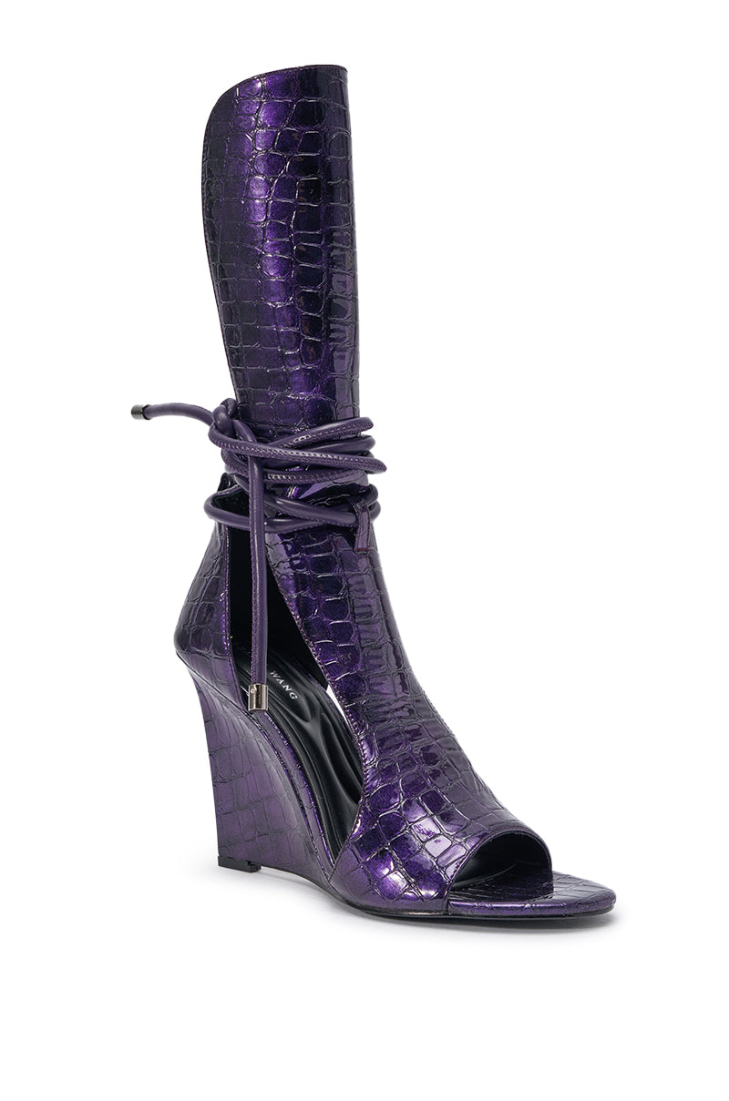 AZALEA WANG DOUMA PURPLE CROC WEDGE SANDAL