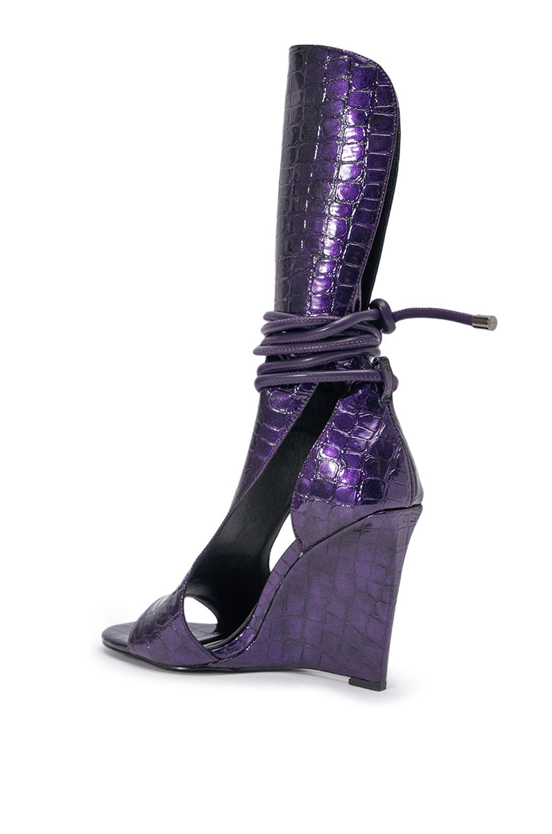 AZALEA WANG DOUMA PURPLE CROC WEDGE SANDAL