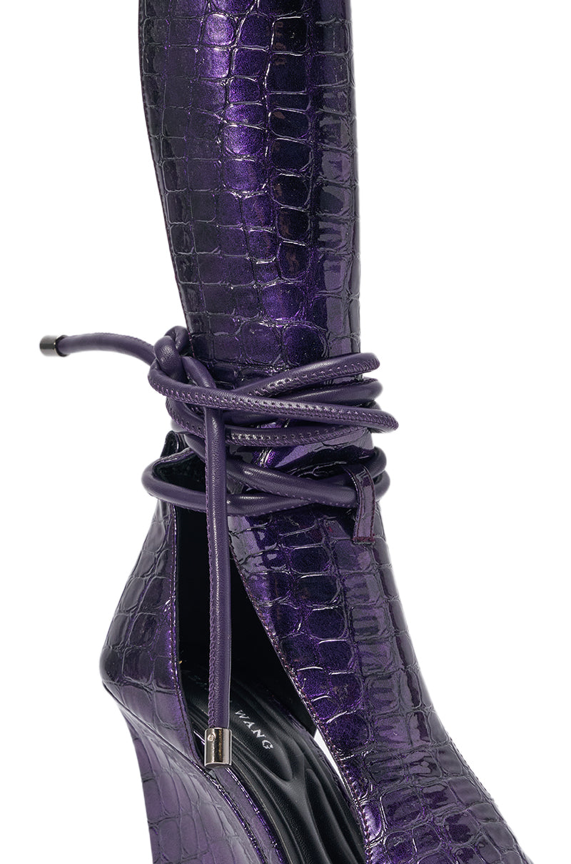 AZALEA WANG DOUMA PURPLE CROC WEDGE SANDAL