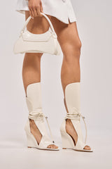 AZALEA WANG DOUMA WHITE WEDGE LACE UP TALL SHAFT SANDAL