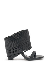 AZALEA WANG DREIA BLACK PU FRINGE WEDGE SANDAL