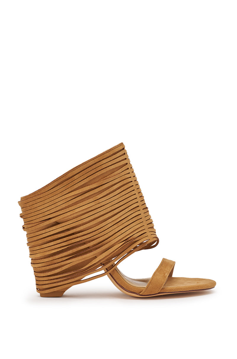 AZALEA WANG DREIA CAMEL FRINGE WEDGE SANDAL