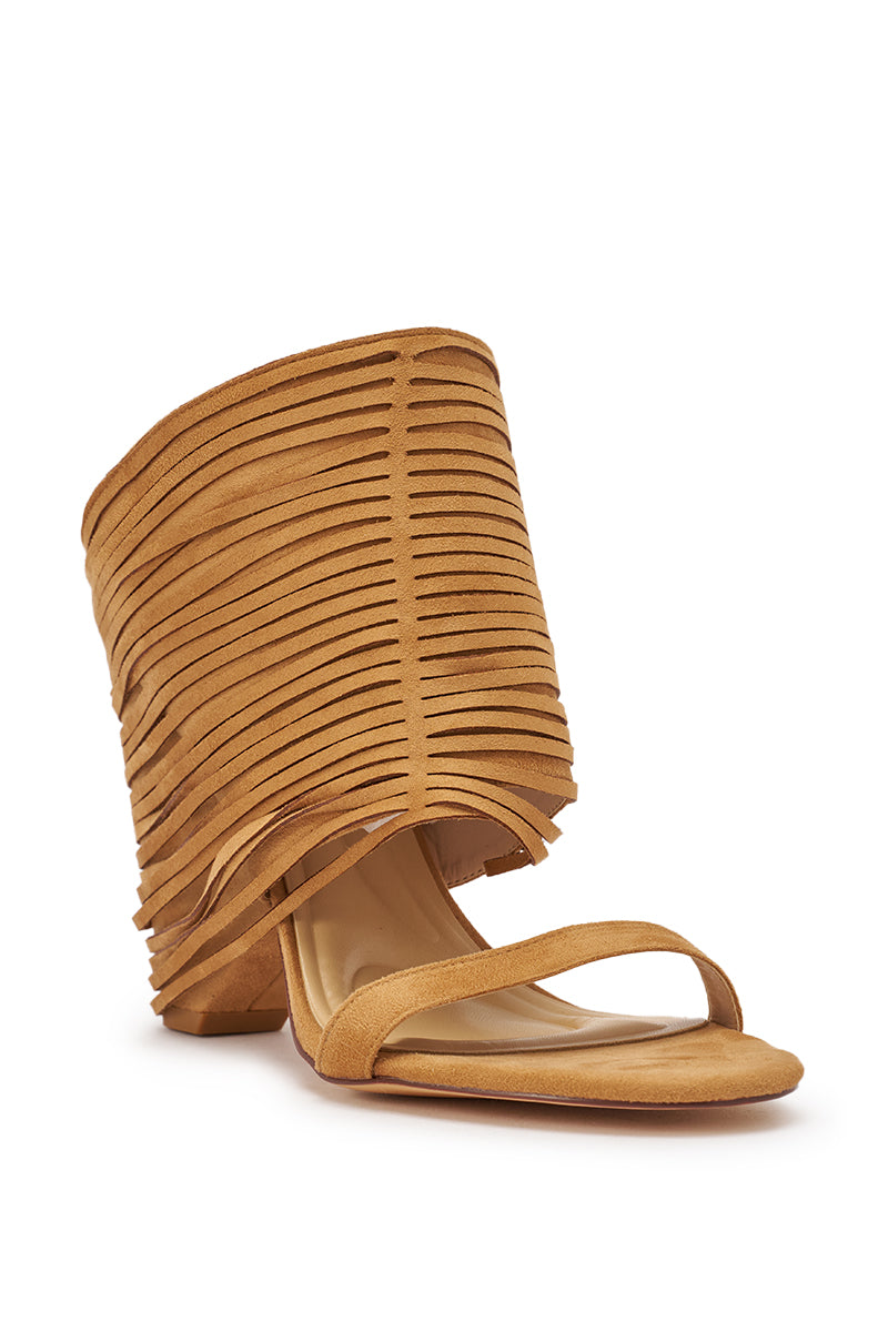 AZALEA WANG DREIA CAMEL FRINGE WEDGE SANDAL