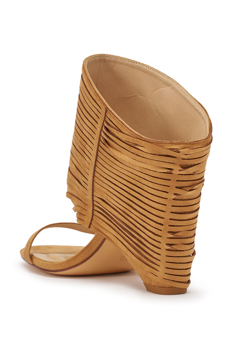AZALEA WANG DREIA CAMEL FRINGE WEDGE SANDAL