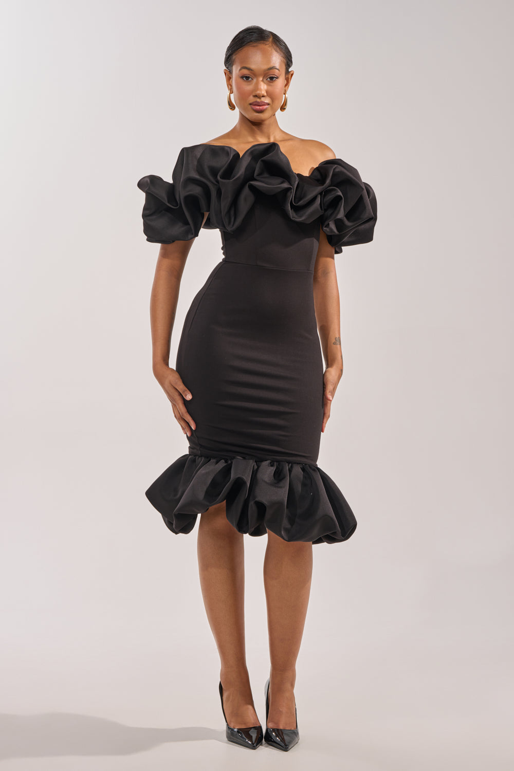 COCKTAIL HOUR PUFF SLEEVE MIDI DRESS