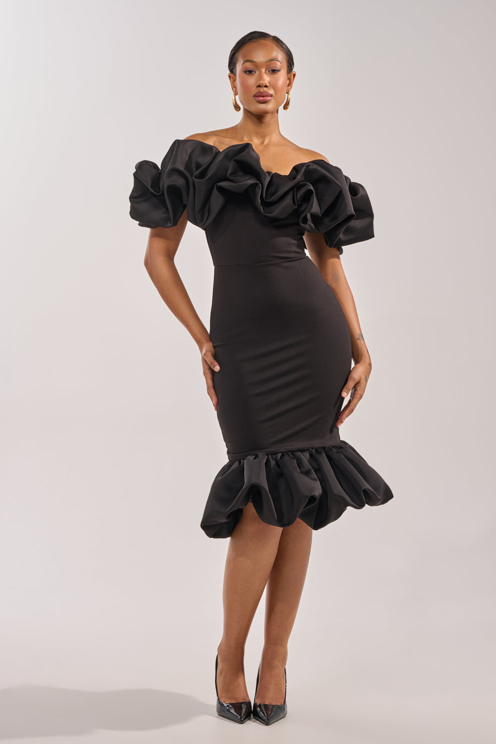 COCKTAIL HOUR PUFF SLEEVE MIDI DRESS