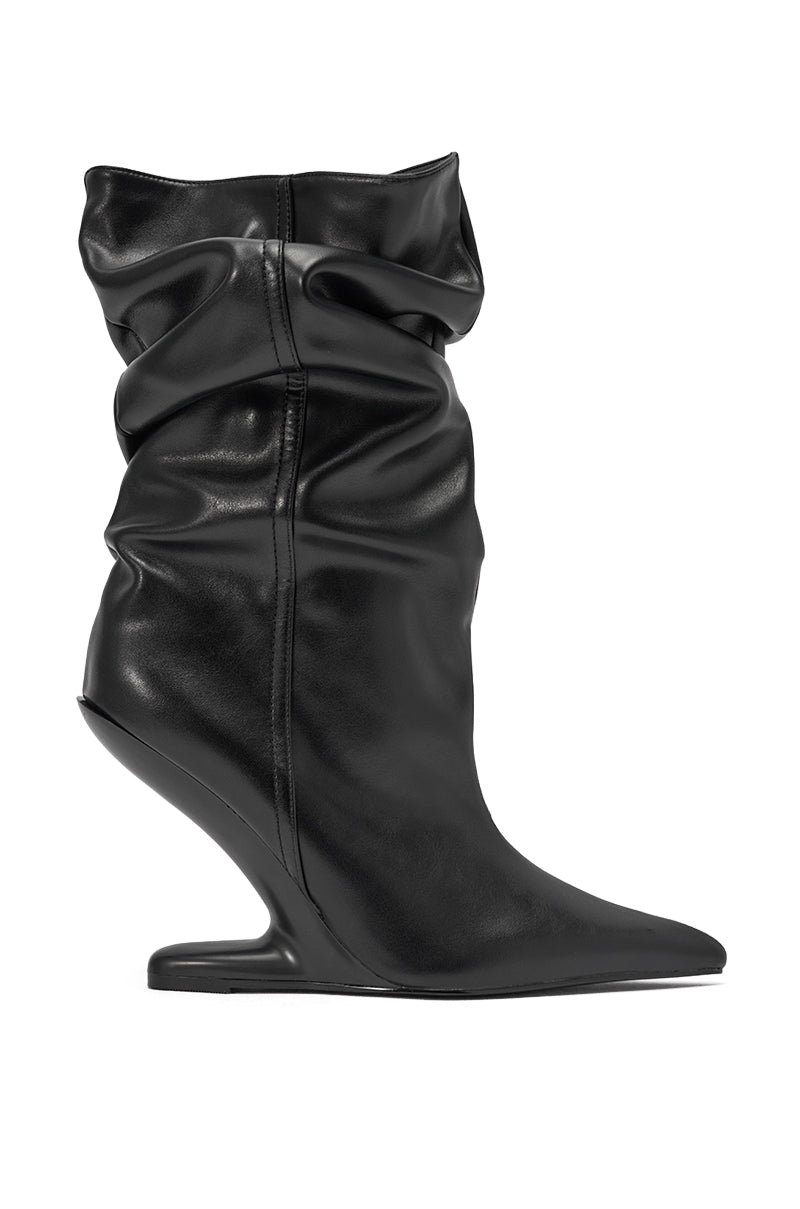 AZALEA WANG DRISANA BLACK SLOUCHY INVISIBLE WEDGE COCKTAIL BOOTIE