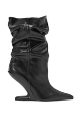 AZALEA WANG DRISANA BLACK SLOUCHY INVISIBLE WEDGE COCKTAIL BOOTIE
