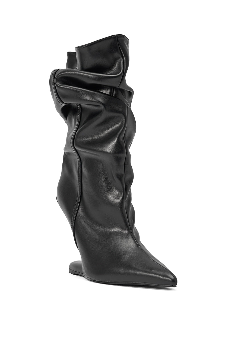 AZALEA WANG DRISANA BLACK SLOUCHY INVISIBLE WEDGE COCKTAIL BOOTIE