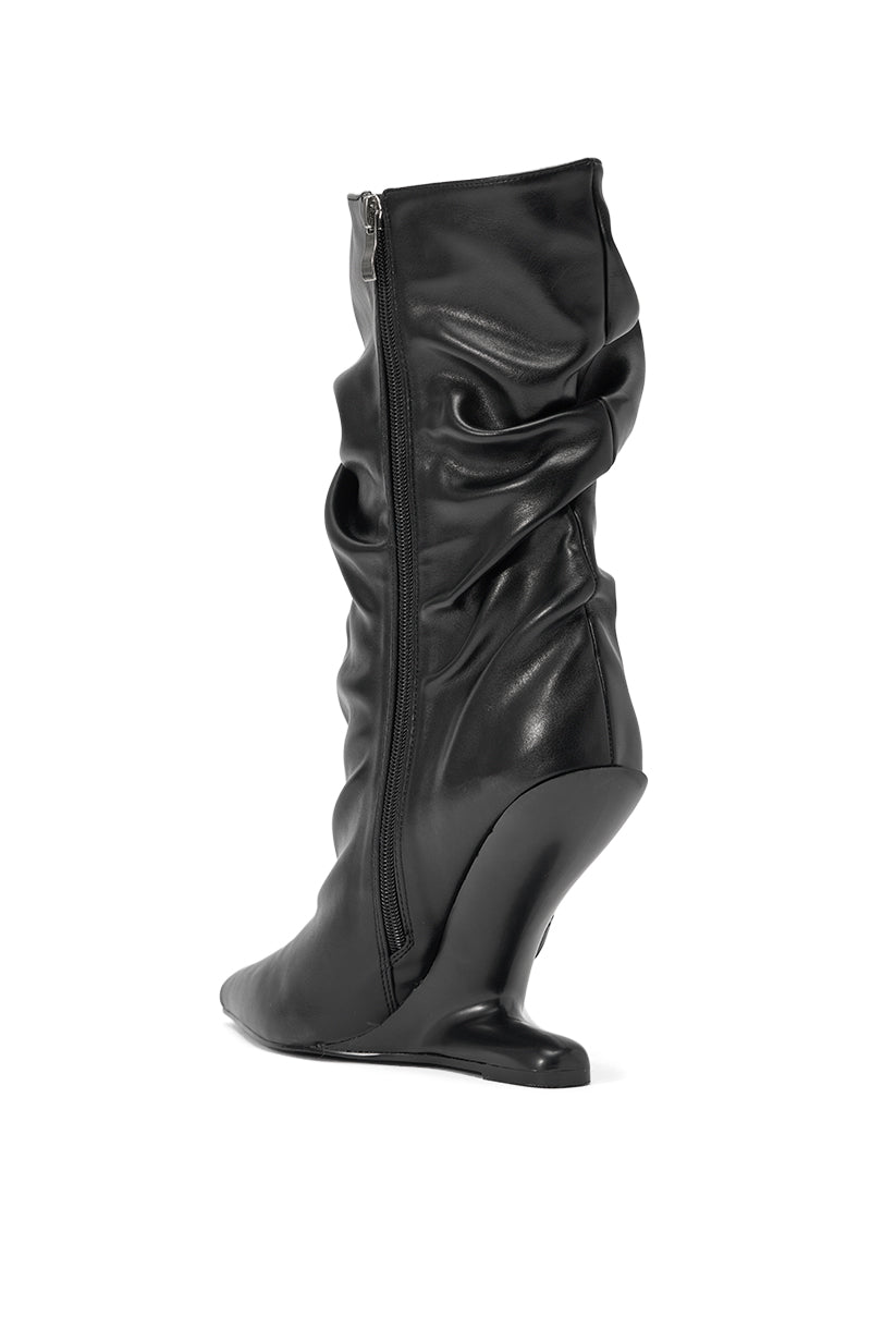 AZALEA WANG DRISANA BLACK SLOUCHY INVISIBLE WEDGE COCKTAIL BOOTIE