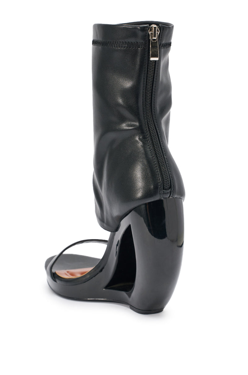 AKIRA GOLD DUMISANI BLACK WEDGE OPEN TOE BOOTIE