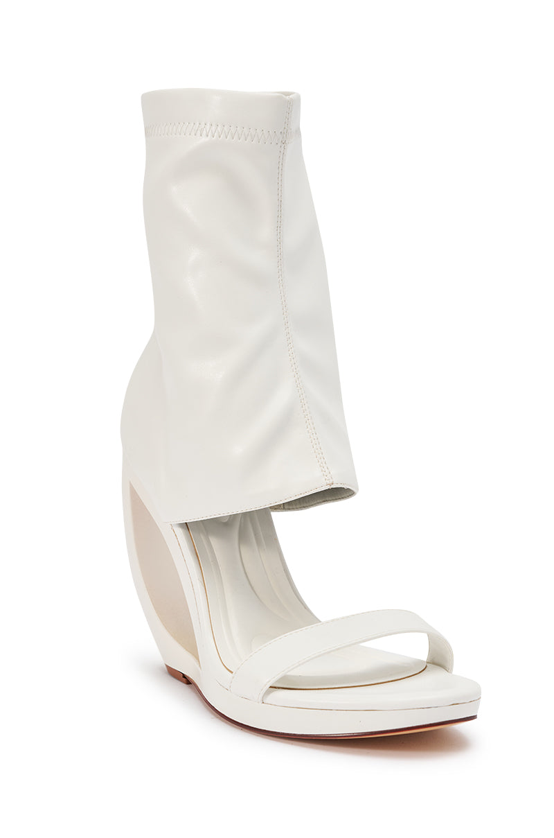 AKIRA GOLD DUMISANI WHITE WEDGE OPEN TOE BOOTIE