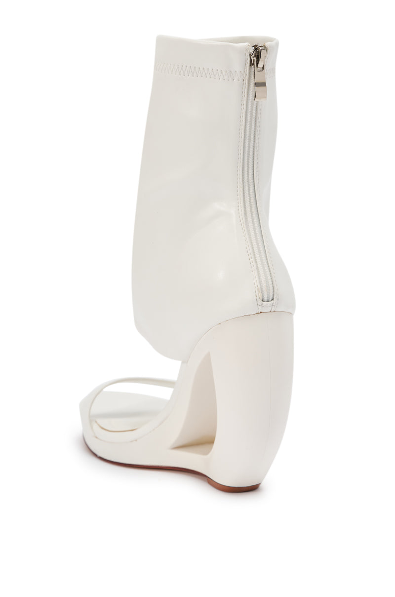 AKIRA GOLD DUMISANI WHITE WEDGE OPEN TOE BOOTIE