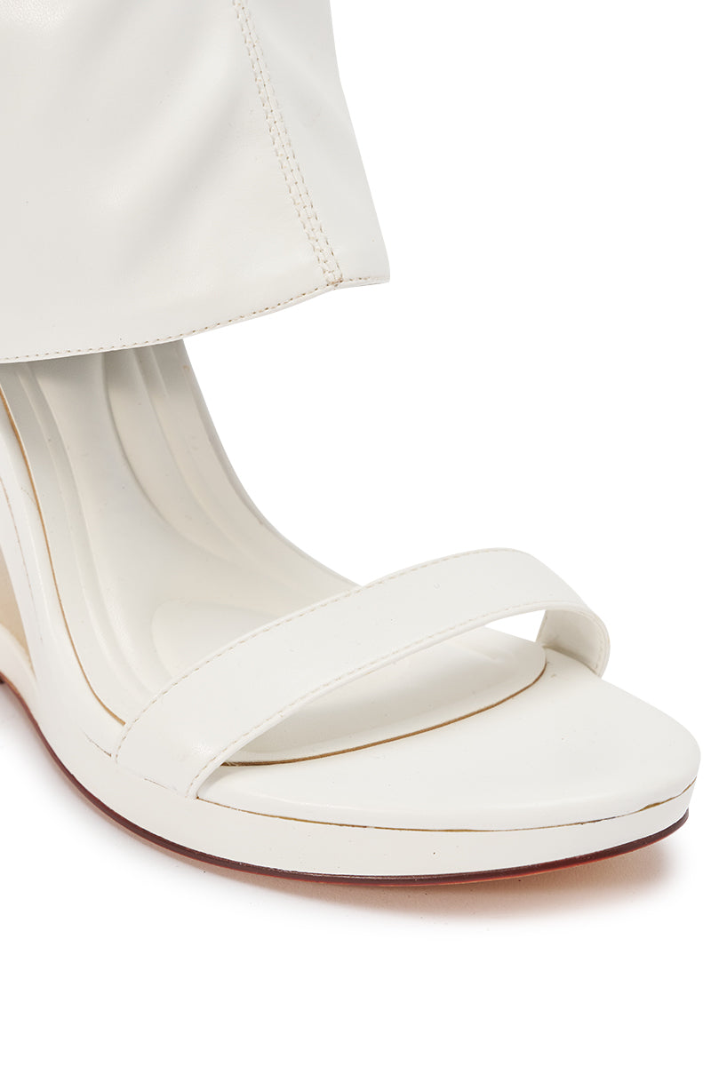 AKIRA GOLD DUMISANI WHITE WEDGE OPEN TOE BOOTIE