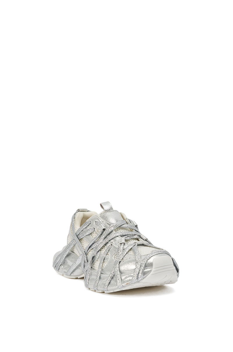 AZALEA WANG EADY SILVER EMBELLISHED BLOCK SNEAKER