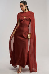 AFTER DARK SATIN CAPE MAXI DRESS