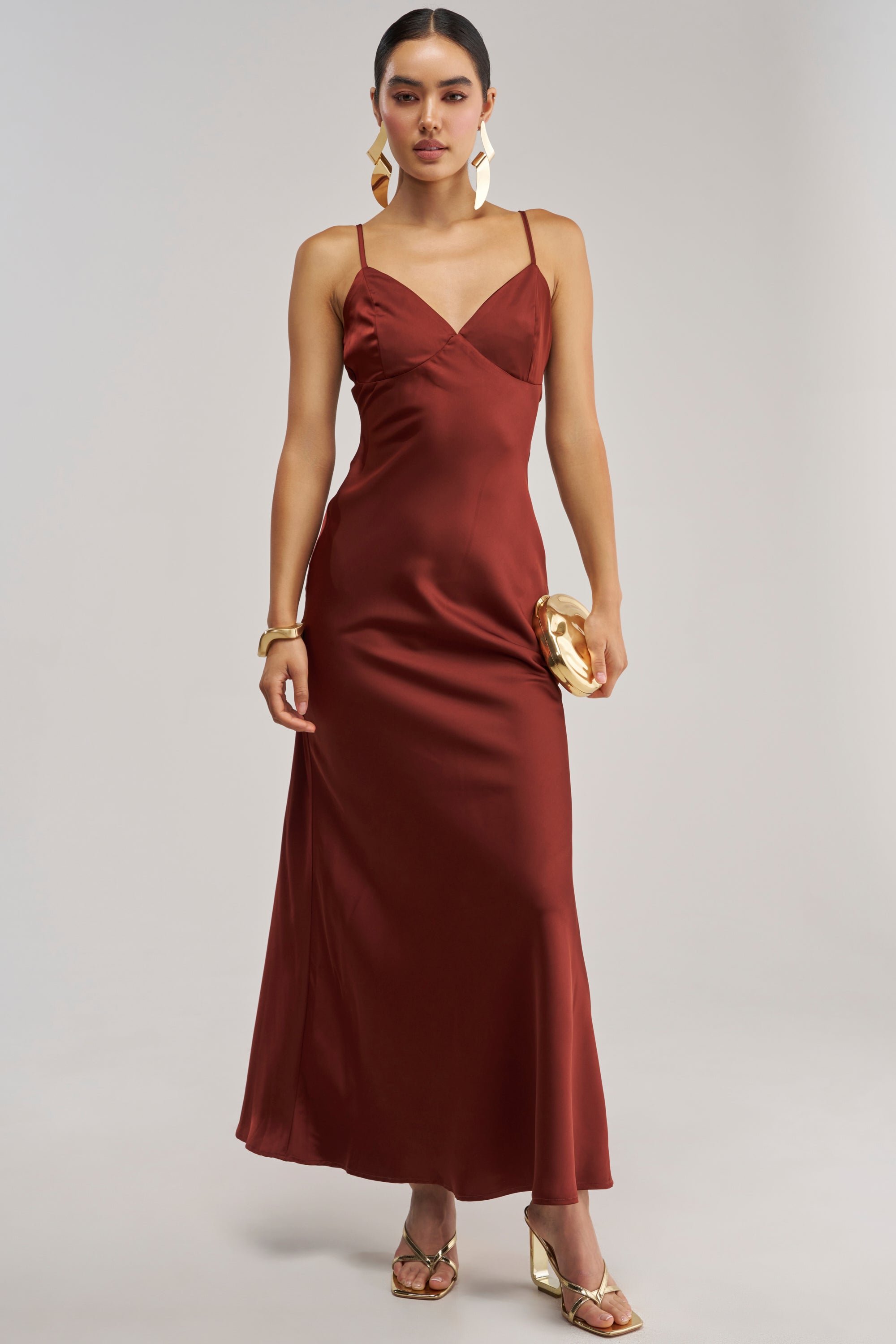 AFTER DARK SATIN CAPE MAXI DRESS