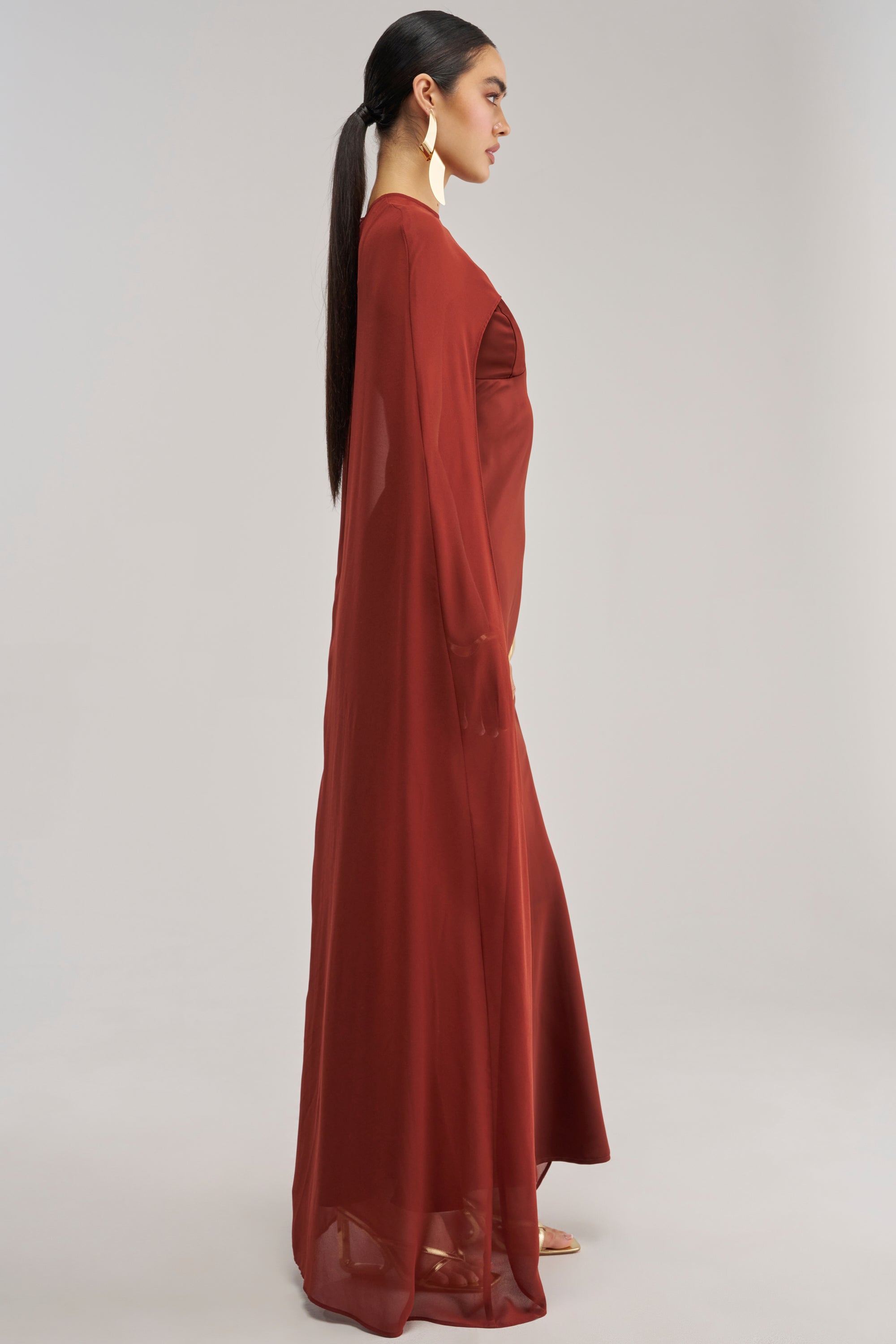 AFTER DARK SATIN CAPE MAXI DRESS