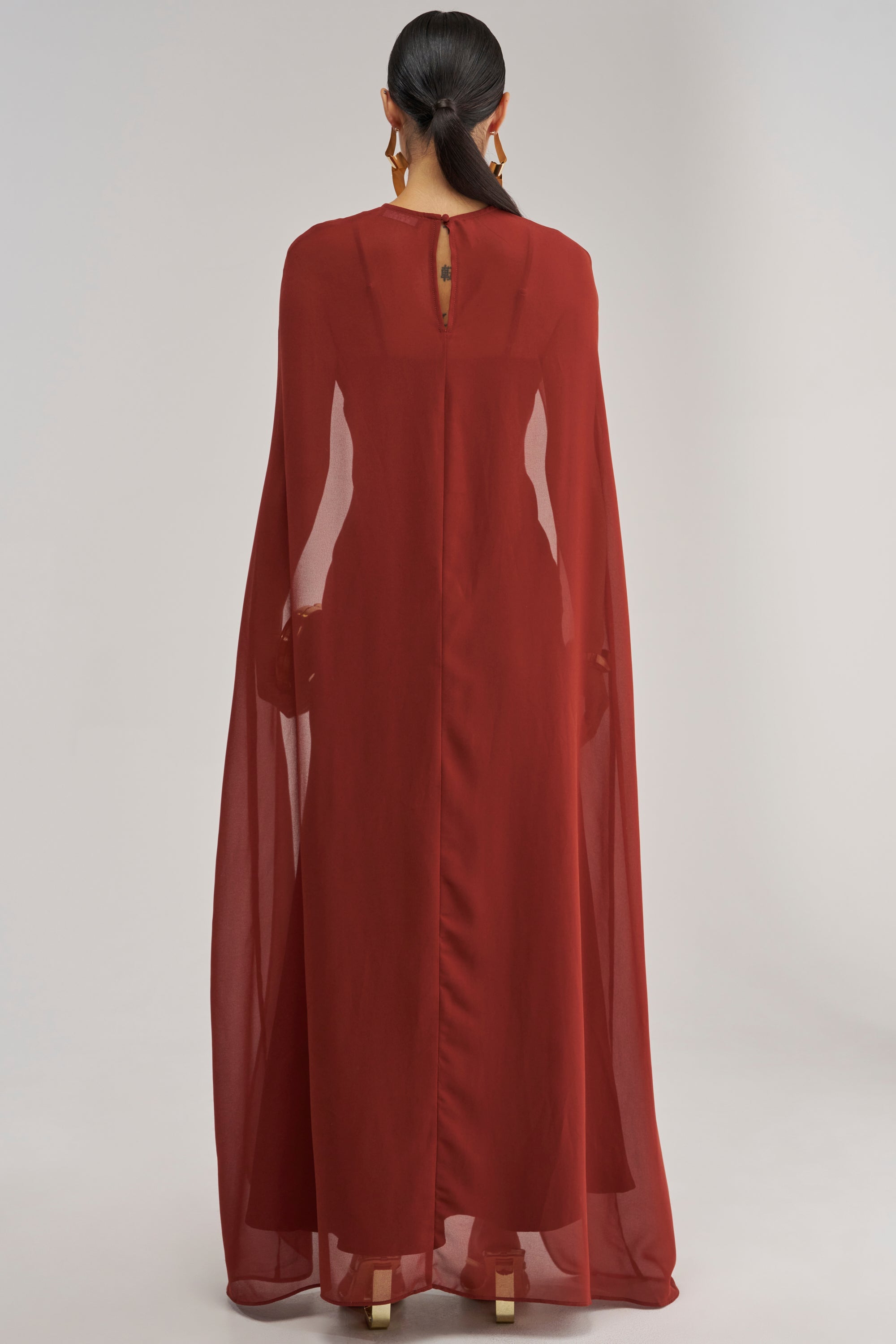 AFTER DARK SATIN CAPE MAXI DRESS