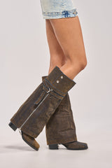 AZALEA WANG EIRA BROWN BLOCK BOOT WITH SQUARE TOE