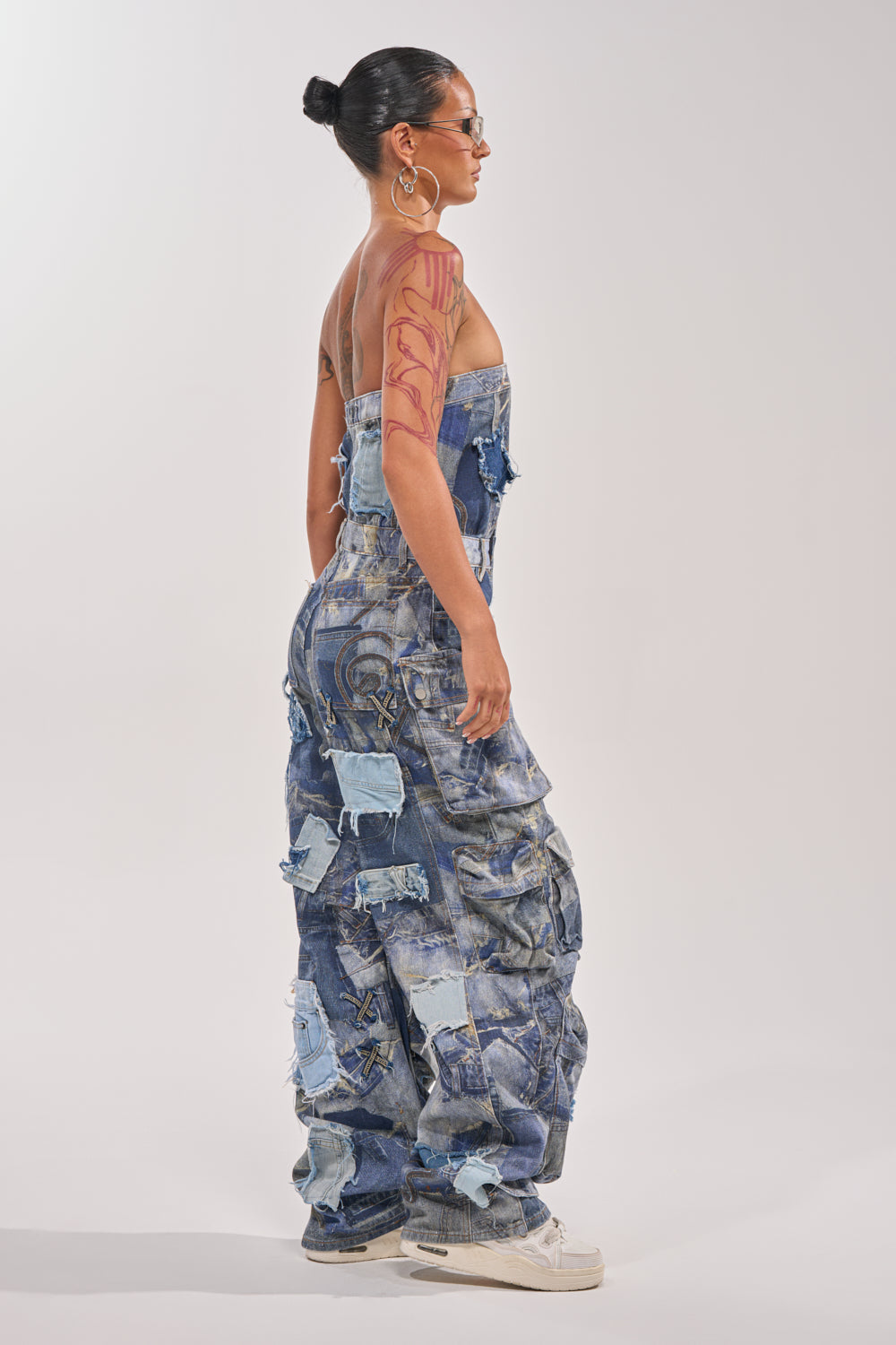 PATCHWORK DENIM ON DENIM JUMPSUIT