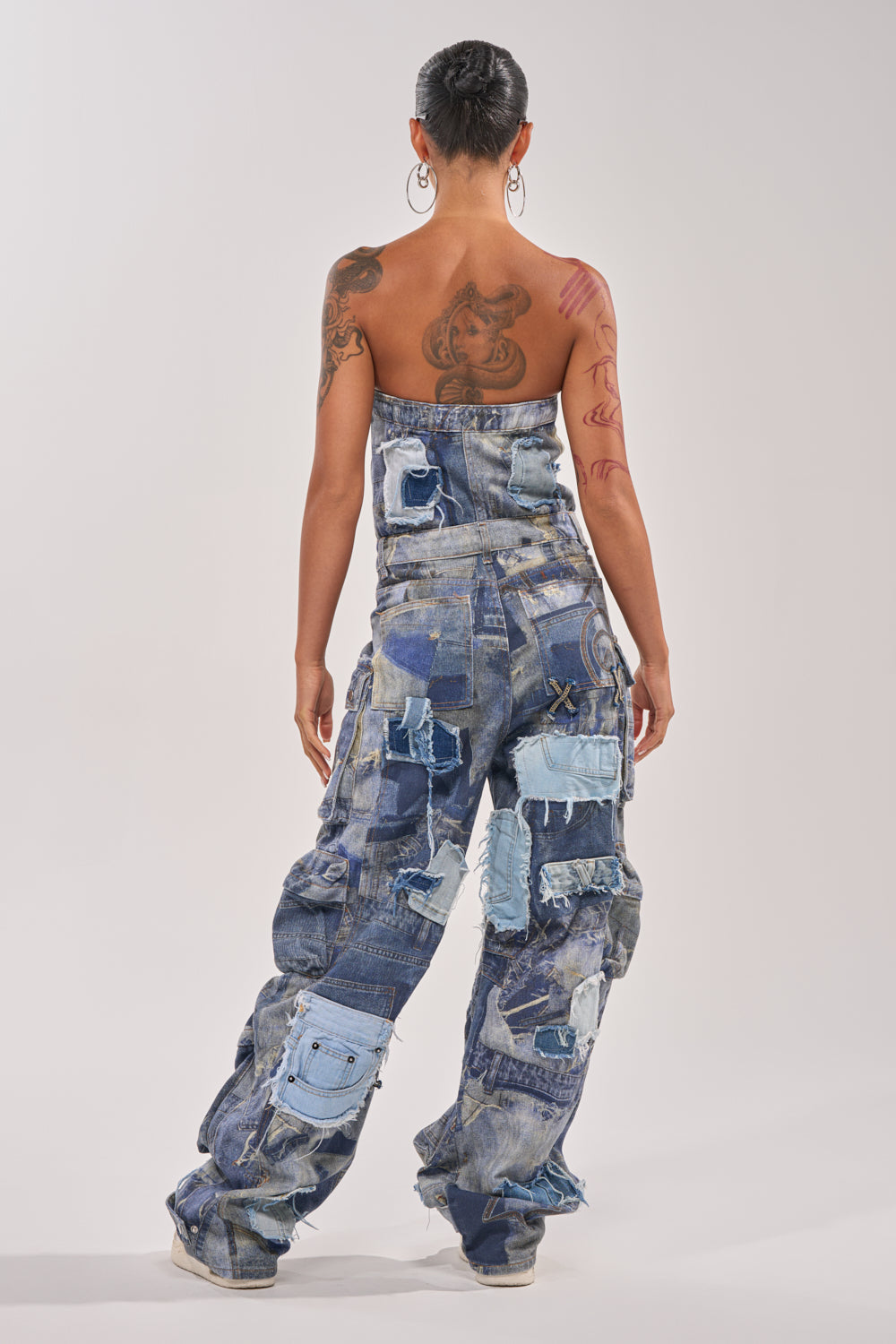PATCHWORK DENIM ON DENIM JUMPSUIT