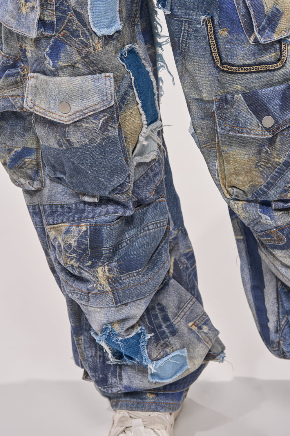 PATCHWORK DENIM ON DENIM JUMPSUIT