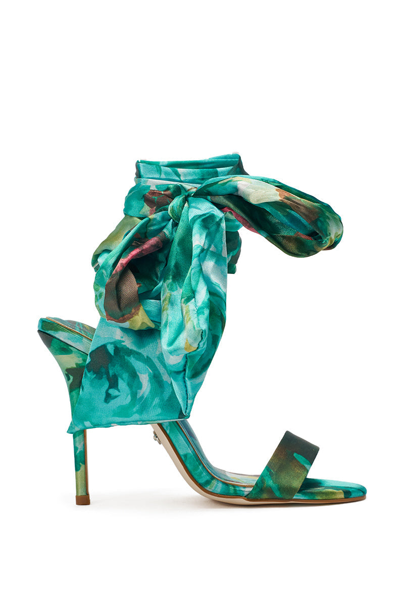 AZALEA WANG ELZON GREEN SATIN STRAPPY SANDAL
