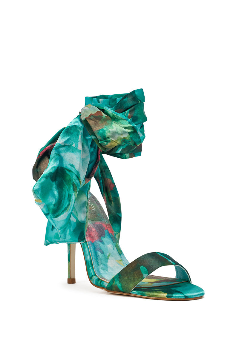 AZALEA WANG ELZON GREEN SATIN STRAPPY SANDAL