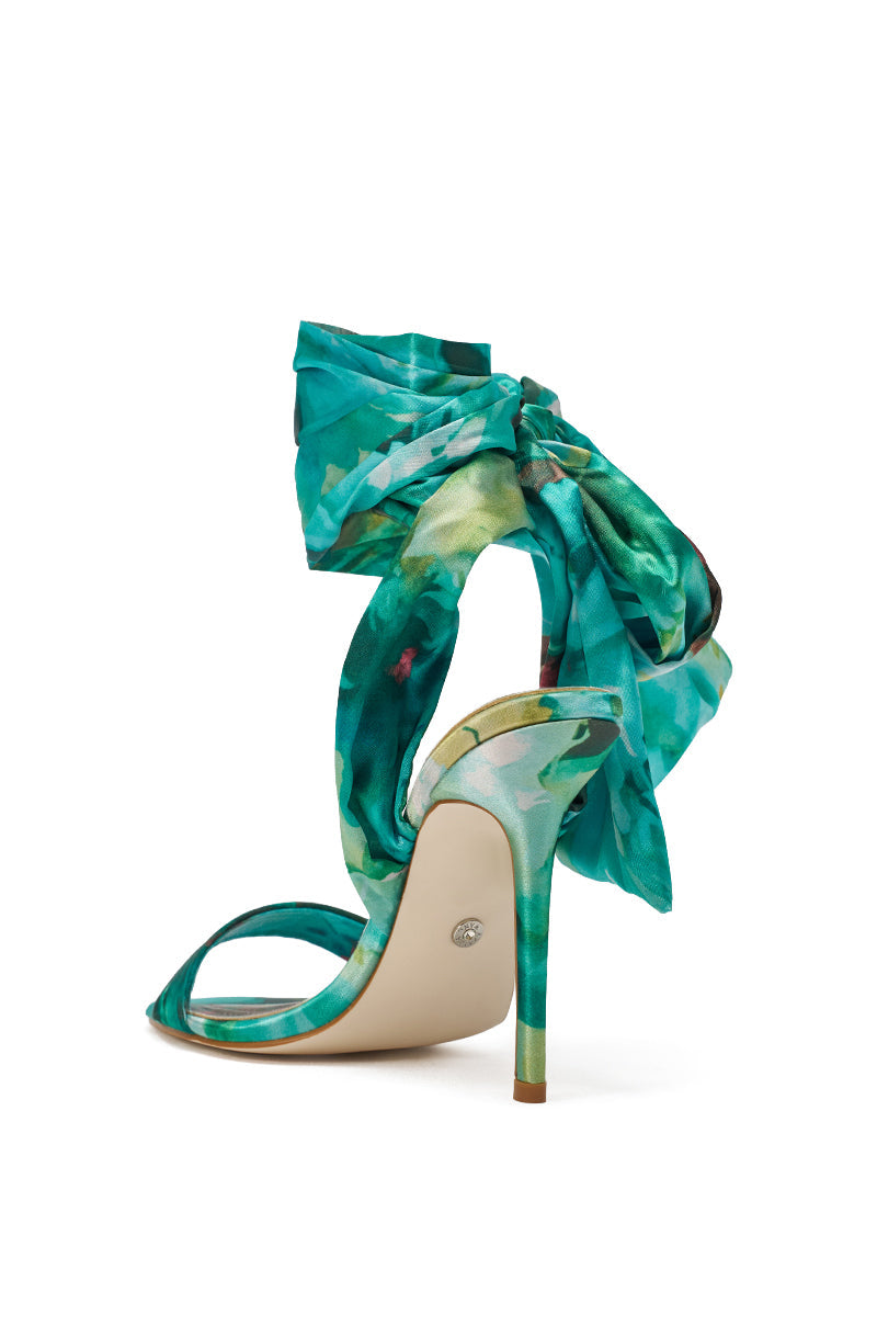 AZALEA WANG ELZON GREEN SATIN STRAPPY SANDAL