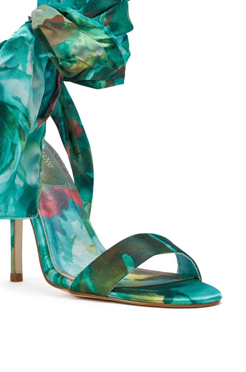 AZALEA WANG ELZON GREEN SATIN STRAPPY SANDAL