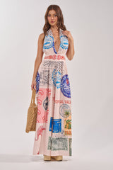 CATCH YOU LATER HALTER PRINTED JUMPSUIT