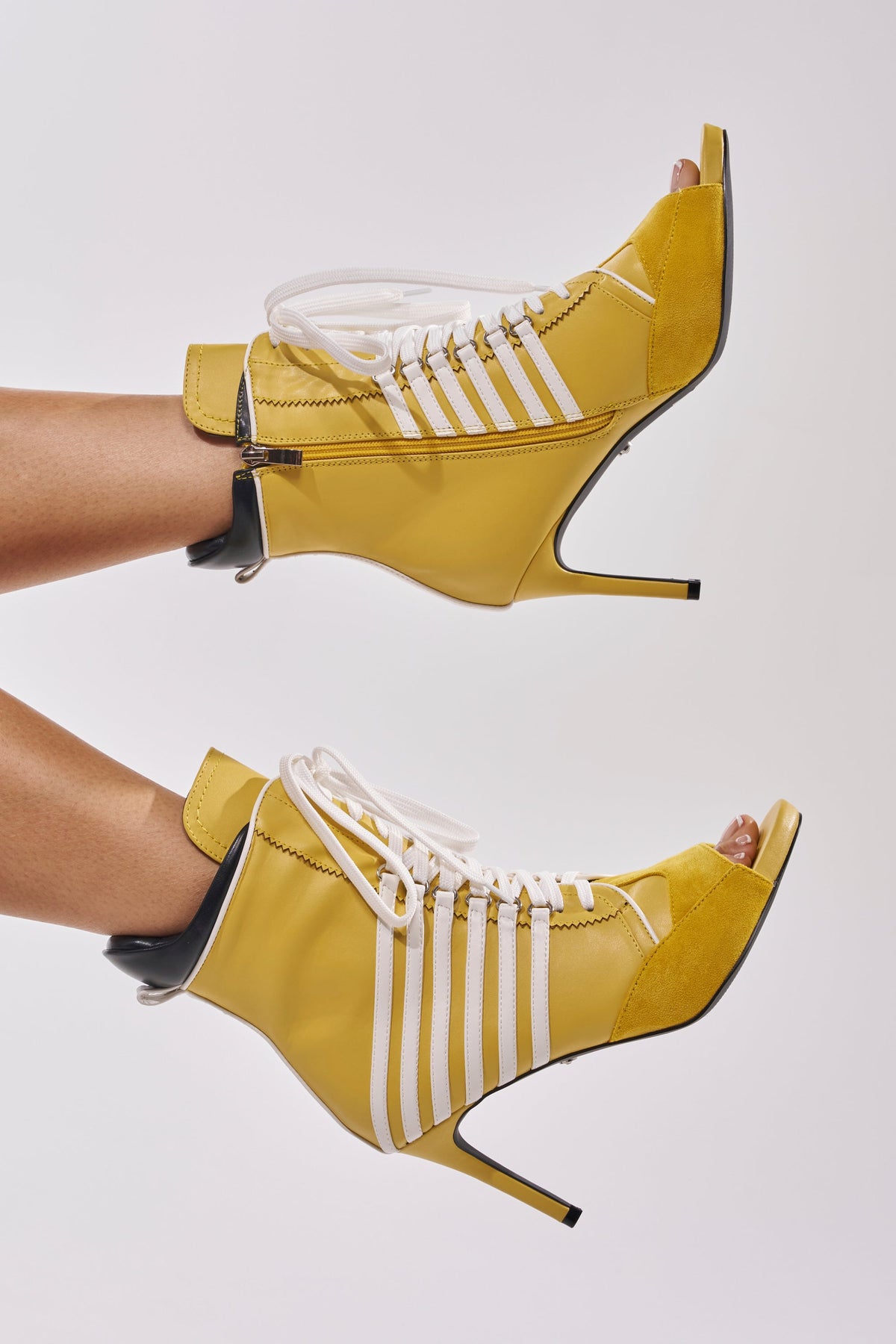 AZALEA WANG EOWYN MUSTARD YELLOW OPEN TOE STILETTO BOOTIE