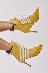 AZALEA WANG EOWYN MUSTARD YELLOW OPEN TOE STILETTO BOOTIE