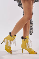 AZALEA WANG EOWYN MUSTARD YELLOW OPEN TOE STILETTO BOOTIE