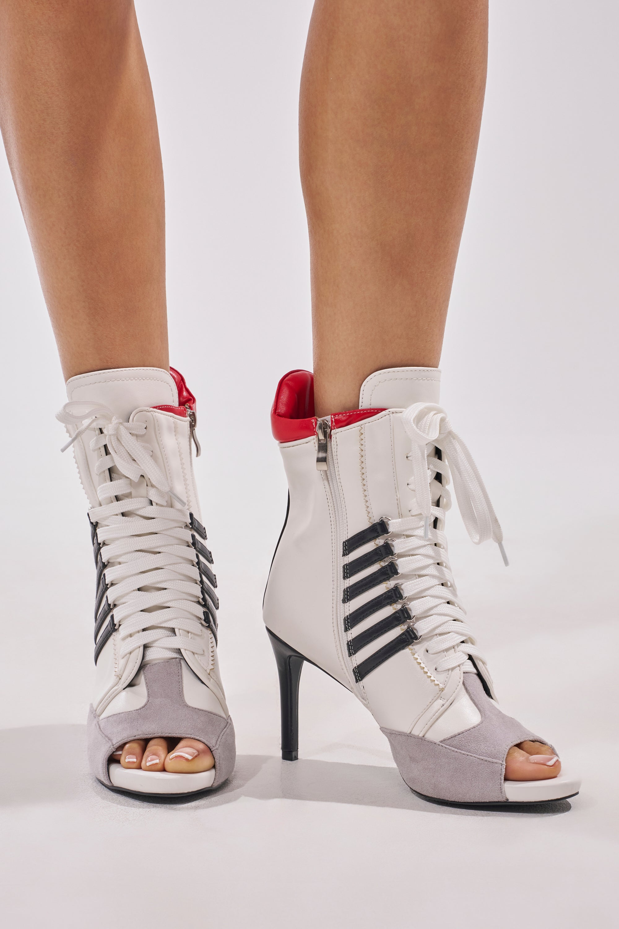 AZALEA WANG EOWYN WHITE MULTI OPEN TOE STILETTO BOOTIE