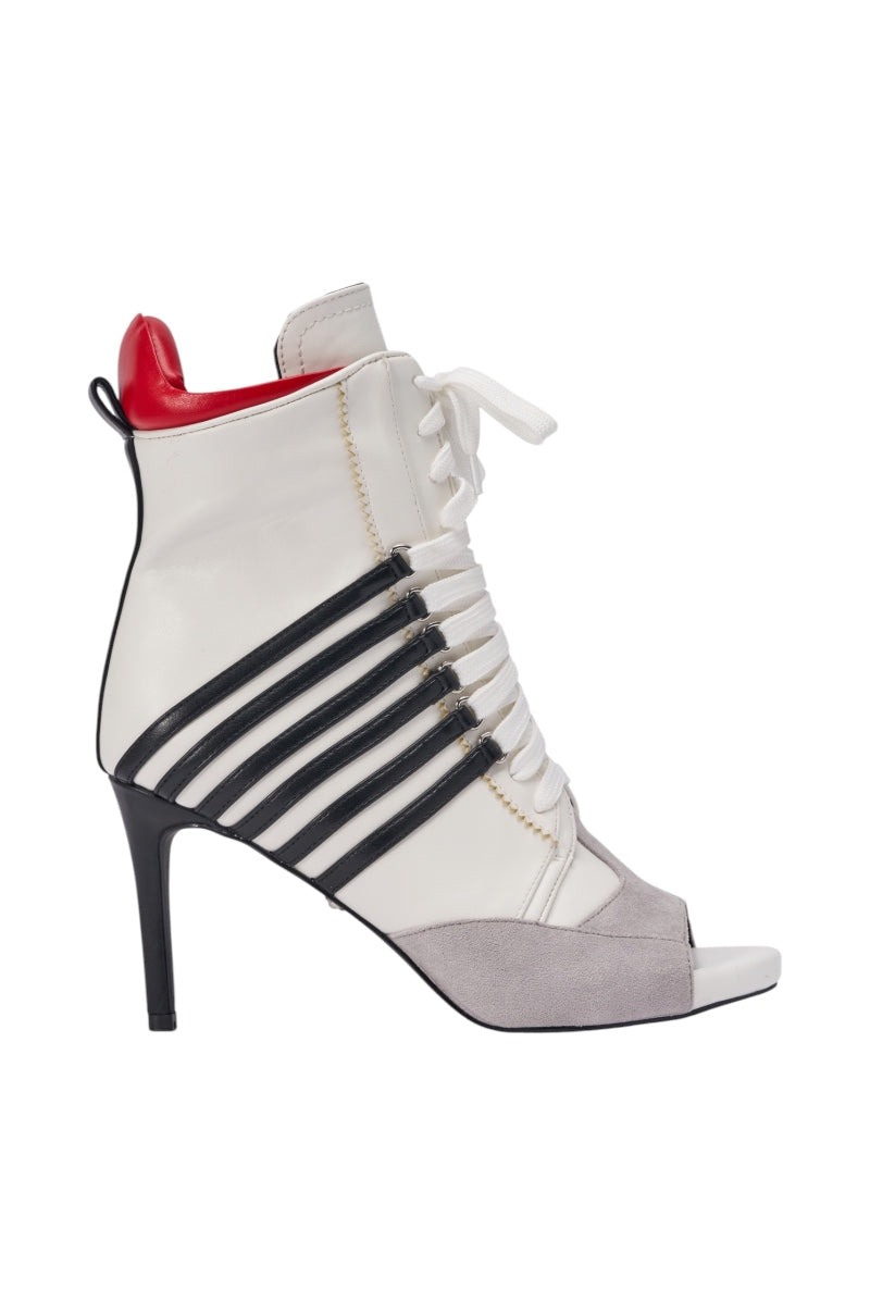 AZALEA WANG EOWYN WHITE MULTI OPEN TOE STILETTO BOOTIE