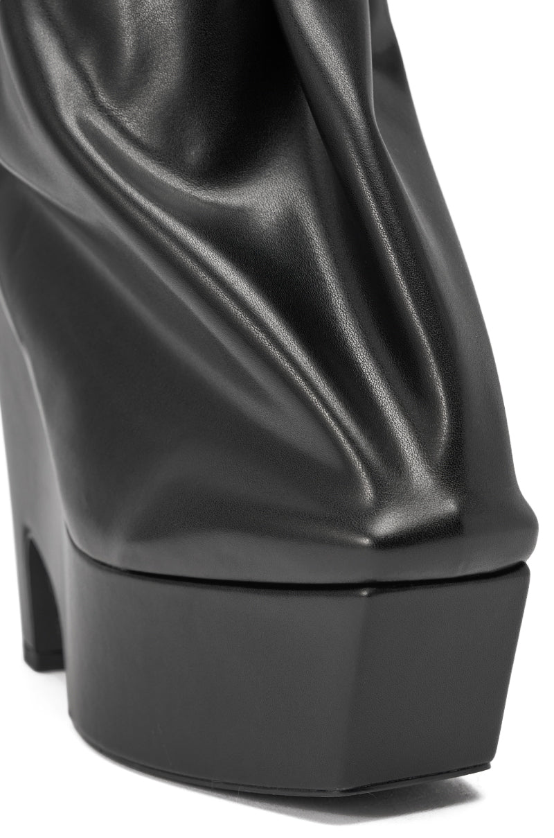AKIRA GOLD EPIGRAM PU SLOUCH CHUNKY HEEL BOOTIE