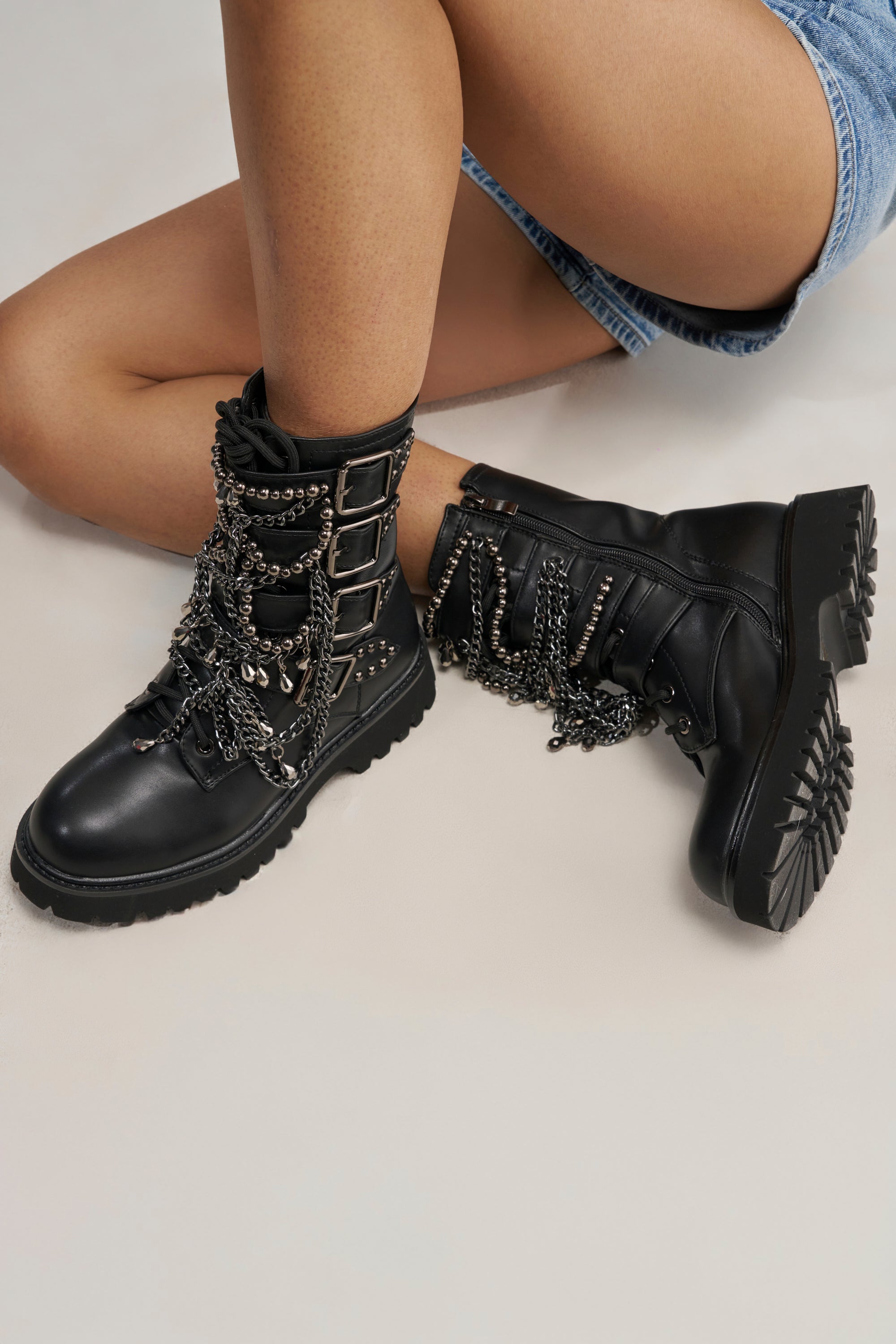AZALEA WANG ERIN EMBELLISHED COMBAT BOOTIE
