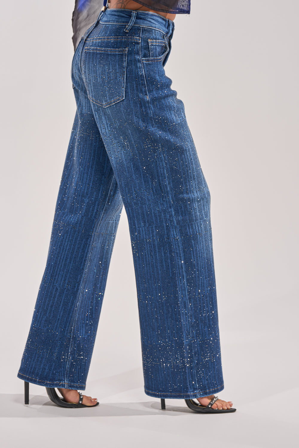 ITS ELECTRIC RHINESTONE WIDE LEG DENIM